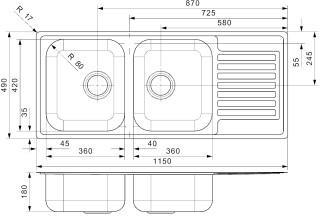 Centurio L 30 NO TAP HOLES Line Drawing