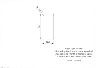 New York 18x40 Undermount Cut Out